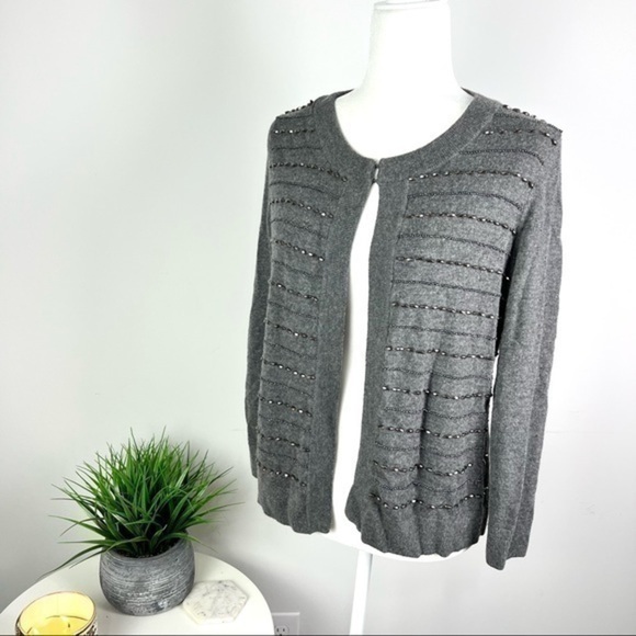 Talbots Womens Cardigan Sweater Gray Marled Long Sleeve Hook Eye Petites MP - Picture 1 of 10